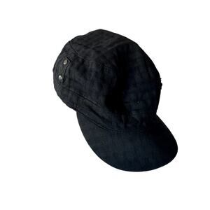 Vintage D&Y cotton paperboy checkered cap button detail raw hem black hat